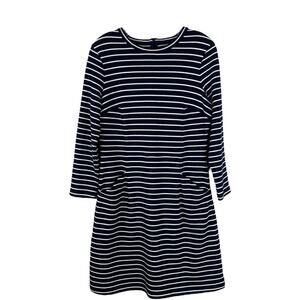 Alex Marie navy blue white striped nautical coastal midi dress medium